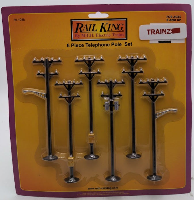 MTH 30-1088 O 5" Telephone Poles W/Transformers Lights & Call Boxes (Set of 6)