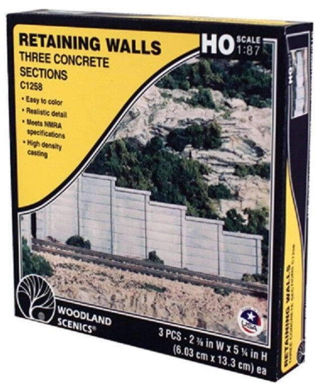 Woodland Scenics C1258 HO Concrete Retaining Walls (Box of 3)