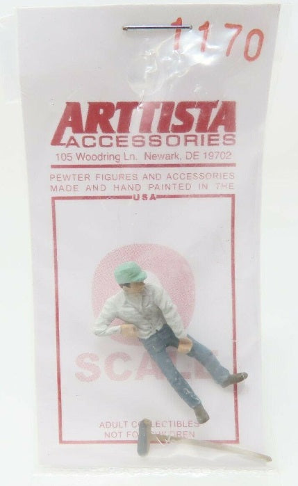 Arttista 1170 O Man Pushing Broom Pewter Figure Hand Painted Colors May Vary