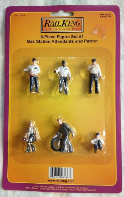 MTH 30-11045 O Scale RailKing Gas Station Attendants & Patron Figures (Set of 6)