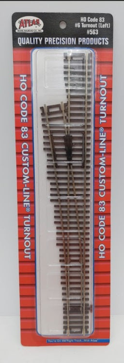 Atlas 0563 HO Code 83 Nickel Silver Rail # 6 Left Hand Switch Turnout