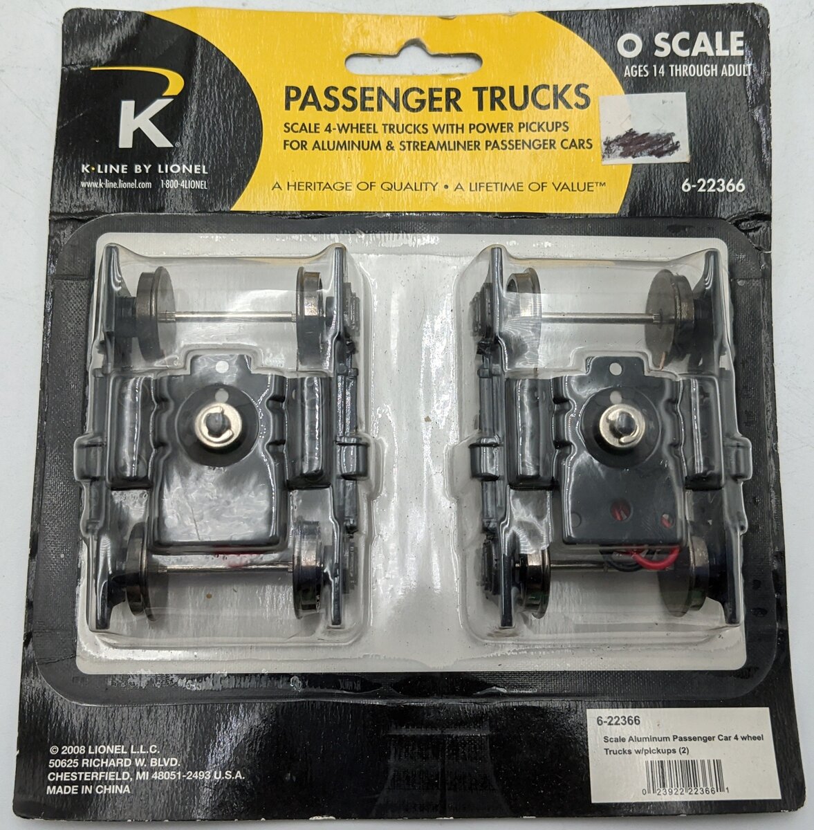 K-Line 6-22366 O Scale By Lionel Aluminum Passenger Car 4-Wheel Truck(Pack of 2)