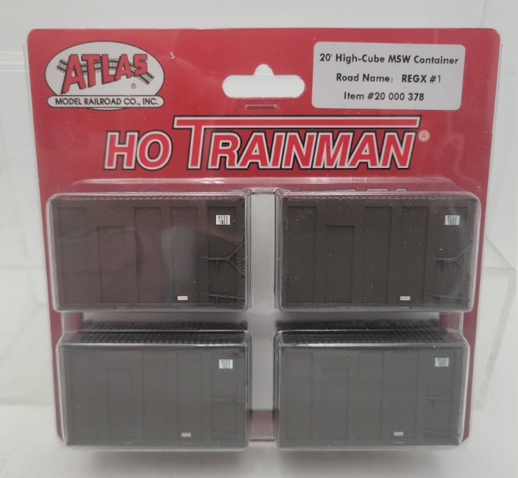 Atlas 20000378 HO Scale Brown MSW 20' High-Cube Containers REGX #1 (Pack of 4)