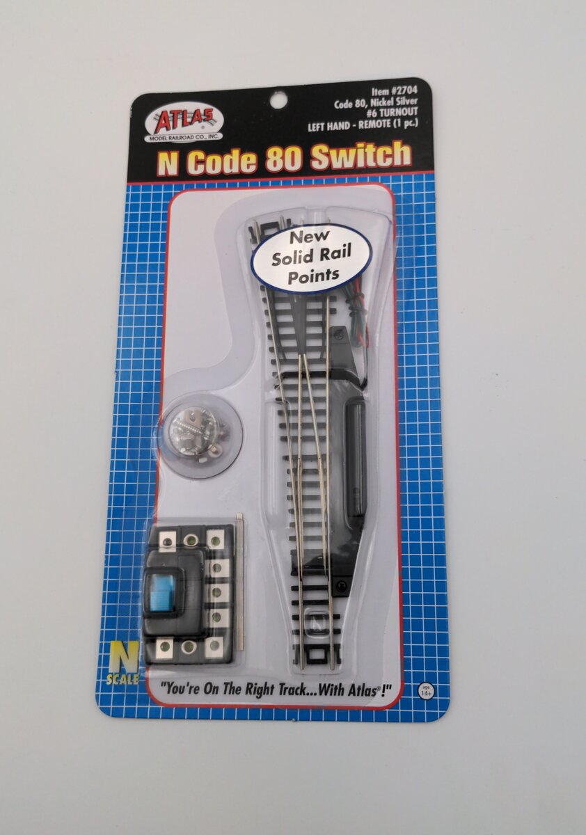 Atlas 2704 N Code 80 Nickel Silver Track Remote Left Hand #6 Switch Turnout