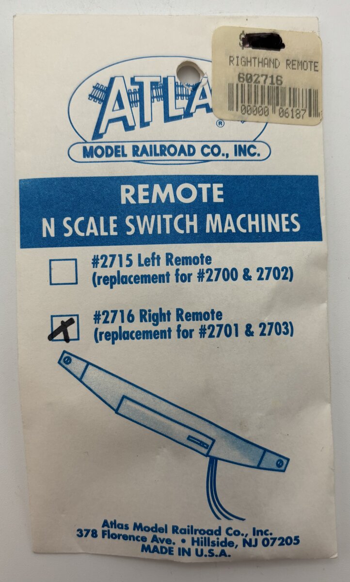 Atlas 2716 N Code 80 Track Remote Right Hand Switch Machine