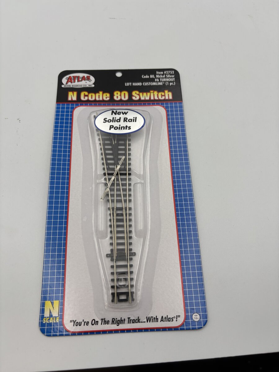 Atlas 2752 N Code 80 Custom N Line #6 Nickel Silver Left Hand Switch Turnout