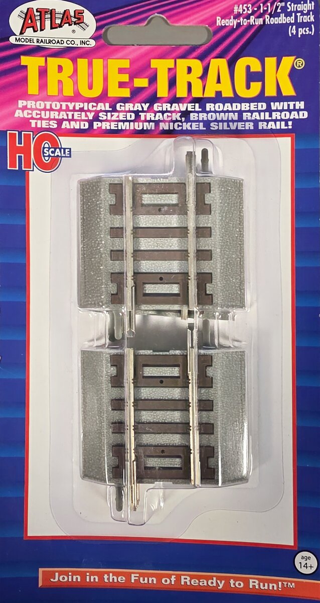 Atlas 0453 HO Code 83 Nickel Silver 1-1/2" Straight True-Track (Pack of 4)