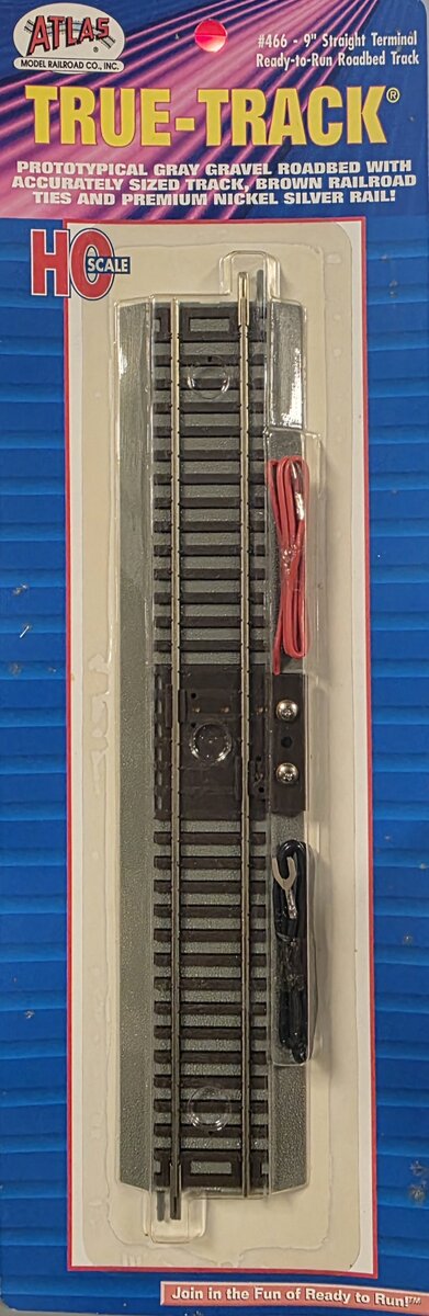 Atlas 466 HO Code 83 Nickel-Silver Rail 9" Straight Terminal True-Track