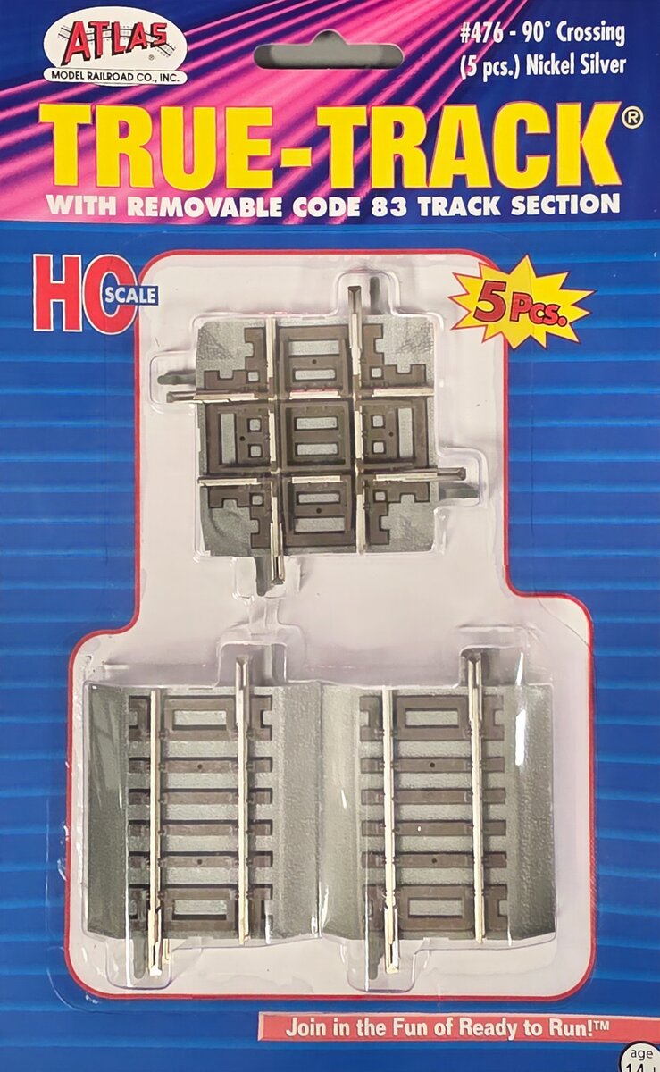 Atlas 476 HO Code 83 Nickel Silver Rail  90° Crossing Track (Set of 5)