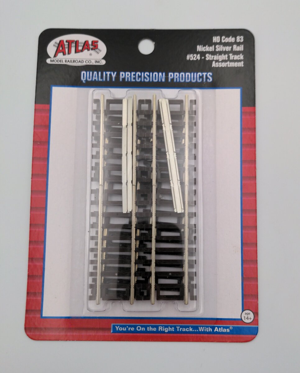 Atlas 0524 HO Gauge Code 83 Nickel Silver Assortment Straight Track (Set of 10)