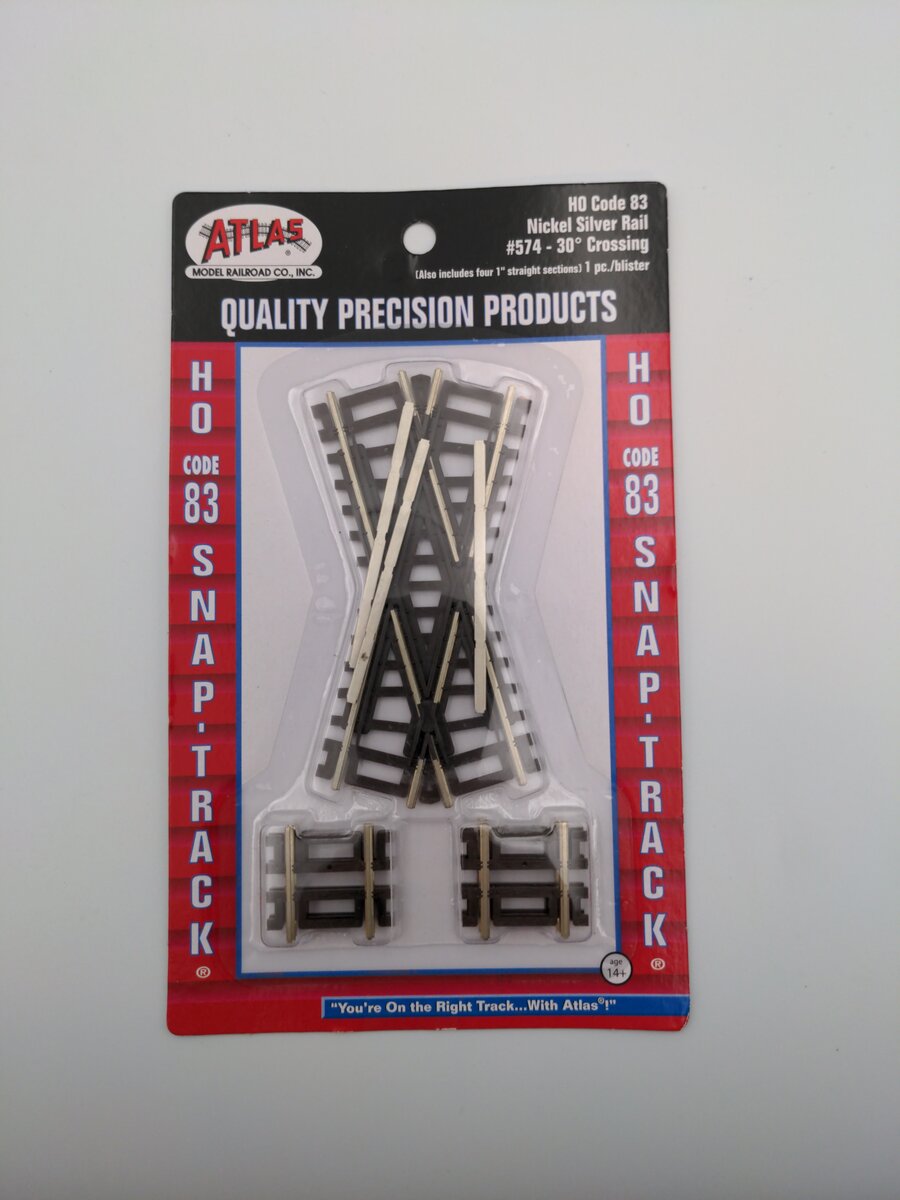 Atlas 0574 HO Code 83 Nickel Silver Rail 30° Crossing Track