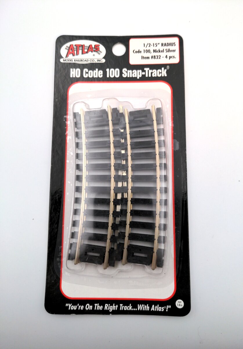 Atlas 0832 HO Code 100 Nickel Silver 1/2-15" Radius Curved Track (Pack of 4)