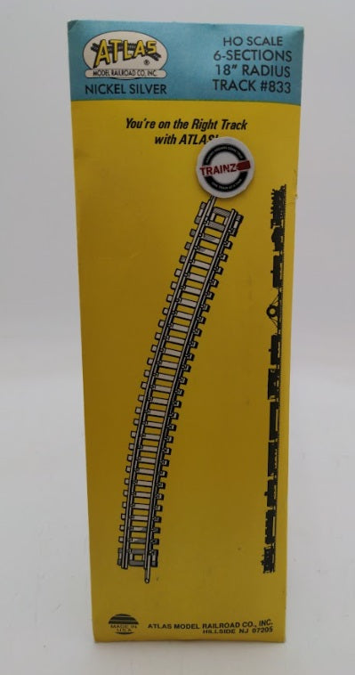 Atlas 0833 HO Scale Code 100 Nickel Silver 18" Radius Curved Track (Pack of 6)