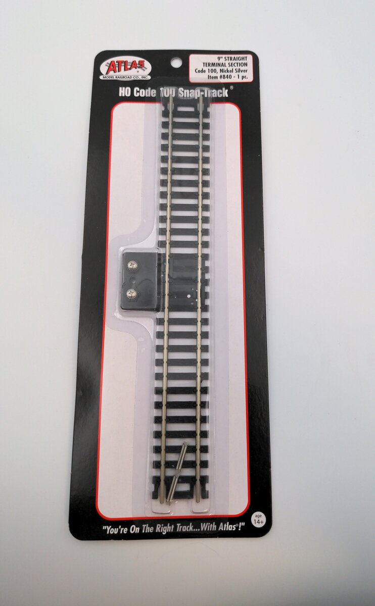 Atlas 0840 HO Code 100 Nickel Silver 9'' Straight Terminal Section Track