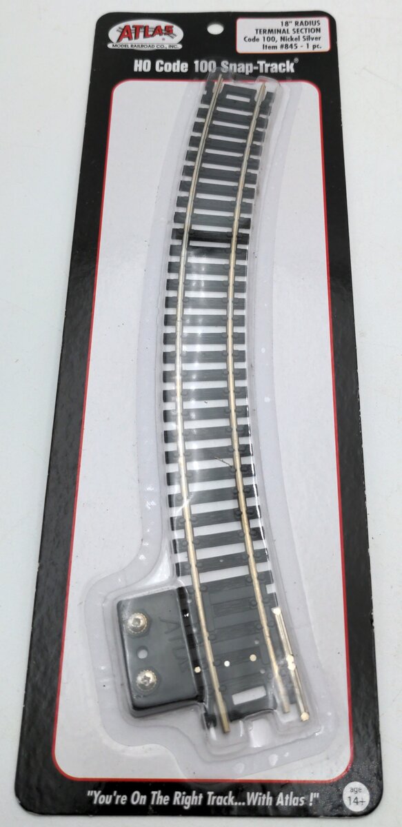 Atlas 0845 HO Code 100 18" Radius Curved Terminal Section Track