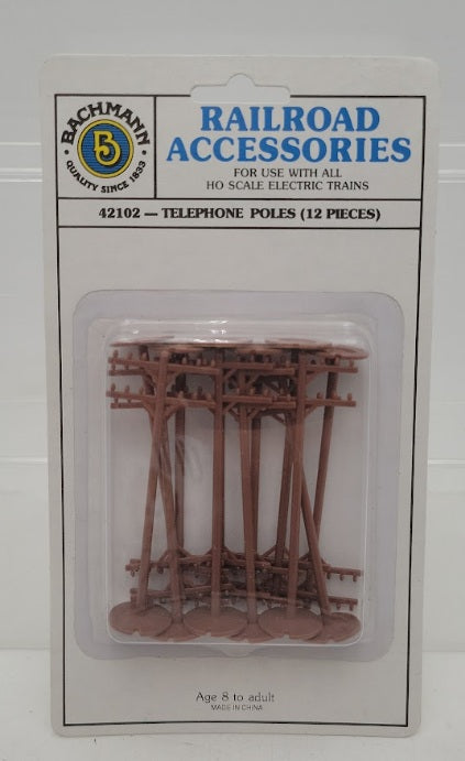 Bachmann 42102 HO Scale Telephone Poles (Pack of 12)