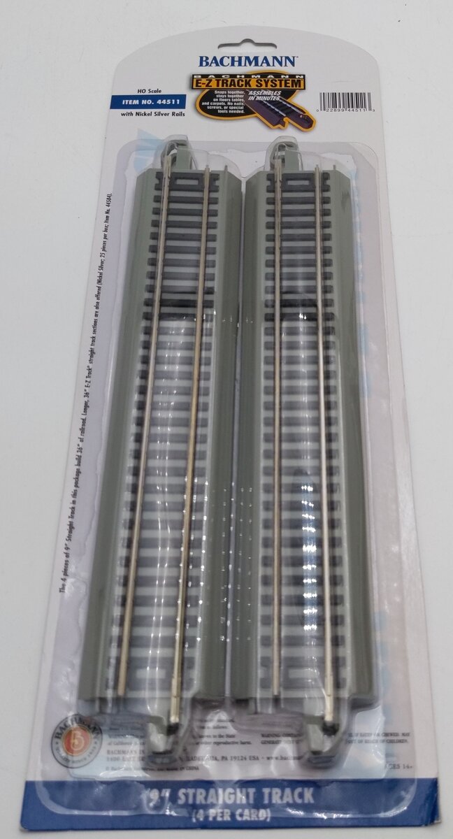 Bachmann 44511 HO Nickel Silver 9" Straight Track E-Z Track Sections (Pack of 4)
