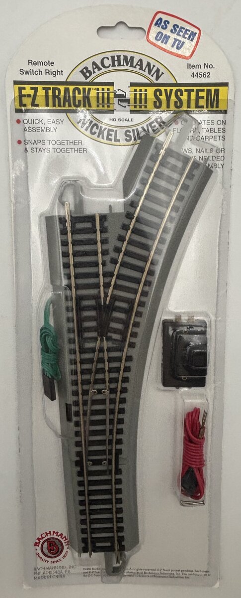 Bachmann 44562 HO Scale E-Z Track Nickel Silver Right-Hand Remote Switch Turnout