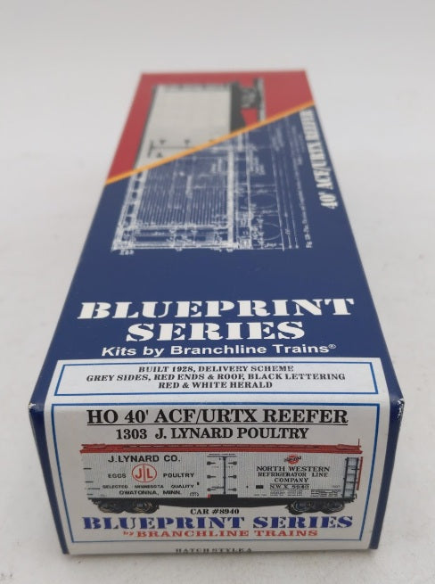 Branchline 1303 HO Scale 40' ACF/URTX Reefer J. Lynard Poultry Car Kit