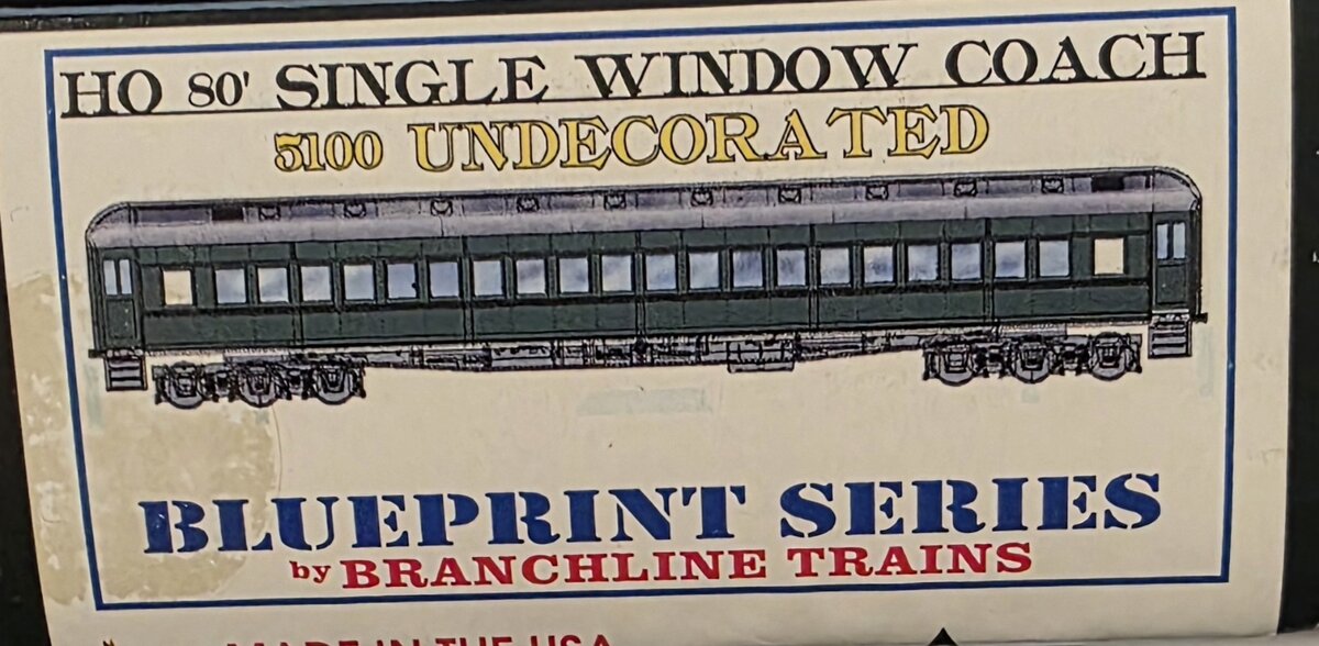 Branchline 5100 HO 80' Single Window Coach Undecorated Kit