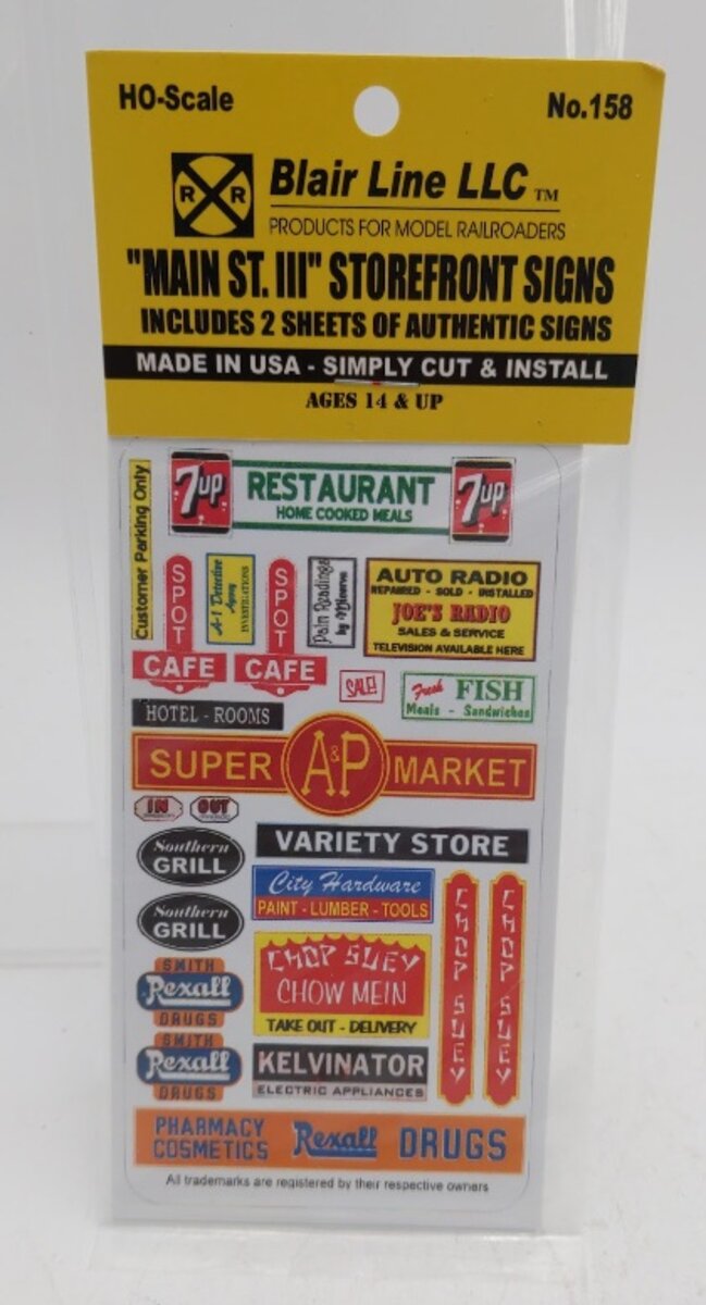 Blair Line 158 HO "Main St. III" Storefront Signs Sheet Sheet (Pack of 2)