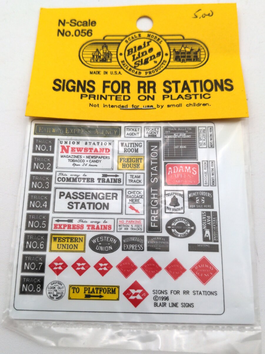 Blair Line 056 N Scale Railroad Station Signs Printed on Plastic