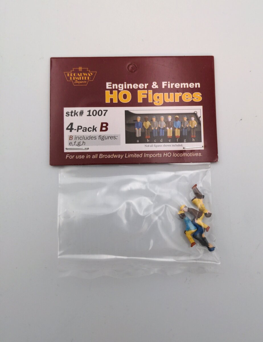 Broadway Limited 1007 HO Engineer & Fireman Figure Style E, F, G, H (Set of 4)