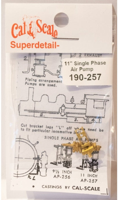 Cal Scale 190-257 HO Scale Steam Loco Single Phase 11" Air Pump w/Bracket Brass