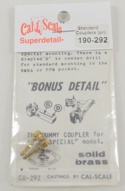 Cal Scale 190-292 HO Scale Dummy Knuckle Couplers Standard Brass (Pack of 2)