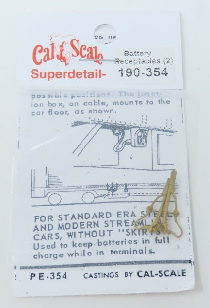Cal Scale 190-354 HO Scale Battery Receptacles Brass (Set of 2)
