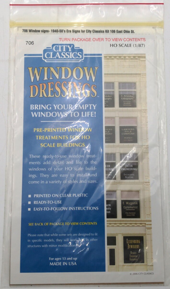 City Classics 706 HO Window Signs 1940's-50's Era Signs for 106 East Ohio St.