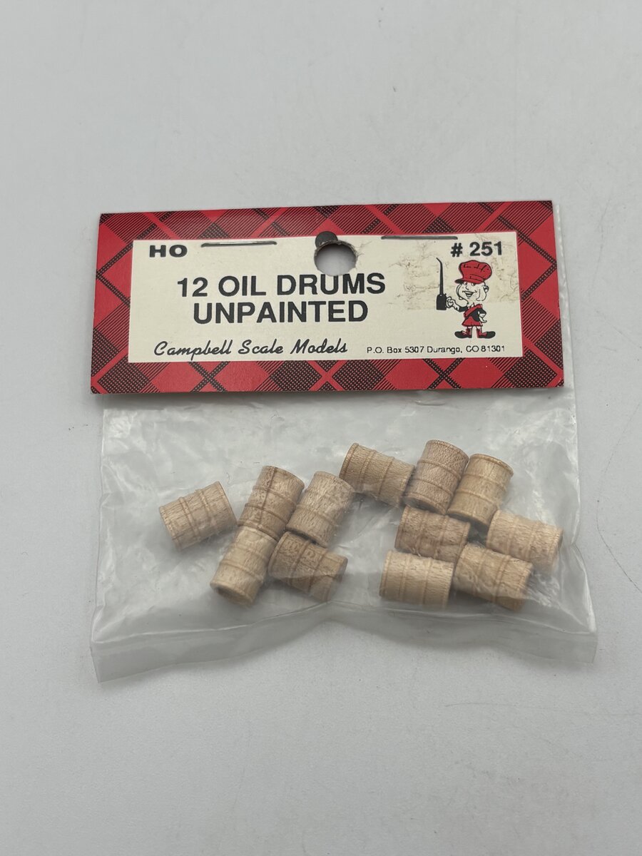 Campbell Scale Models 251 HO Plain Unpainted Oil Drums (Bag of 12)