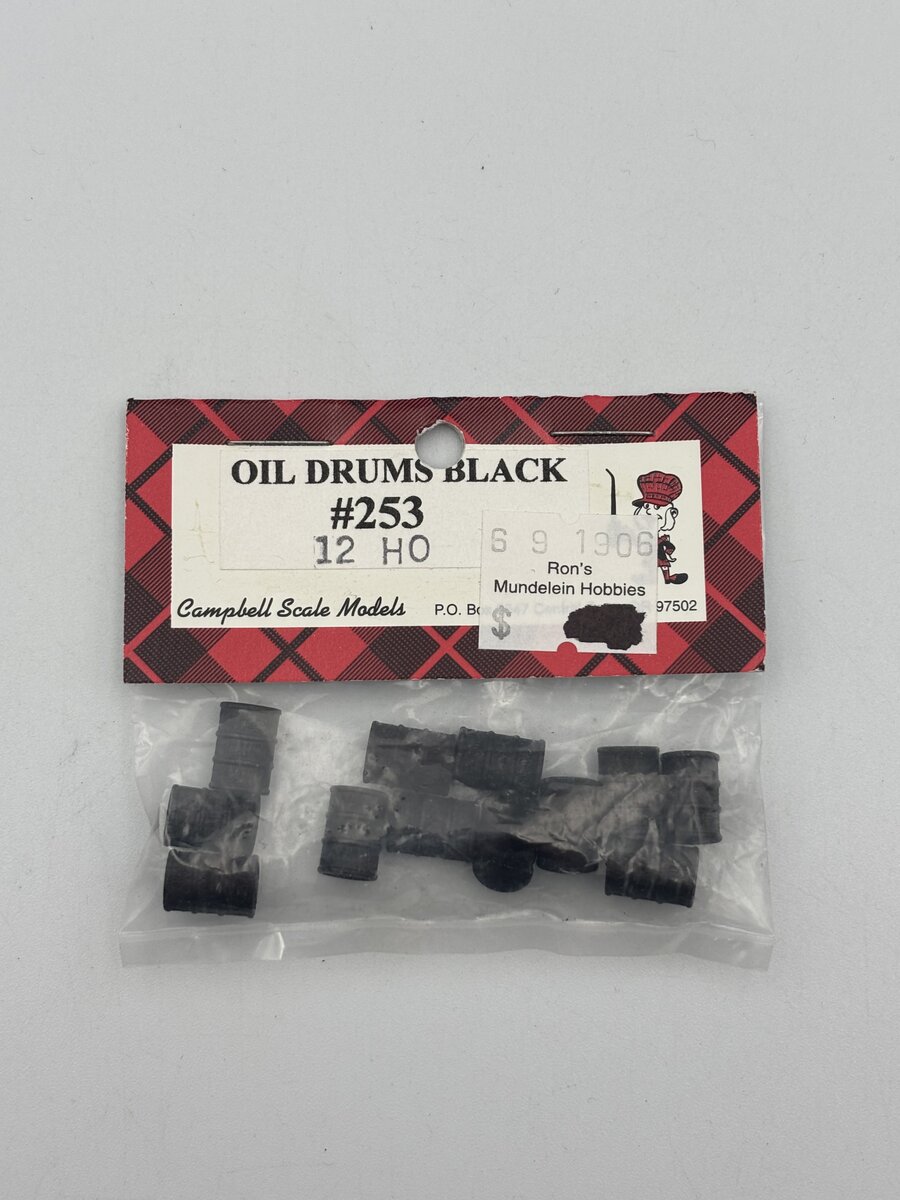 Campbell Scale Models 253-110 HO Scale Black Oil Drums (Pack of 12)