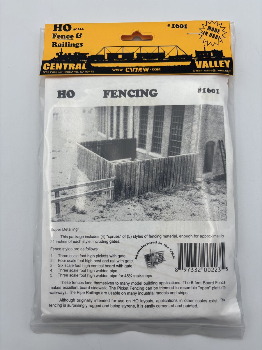 Central Valley Models 1601 HO Fences & Railing Plastic Kit