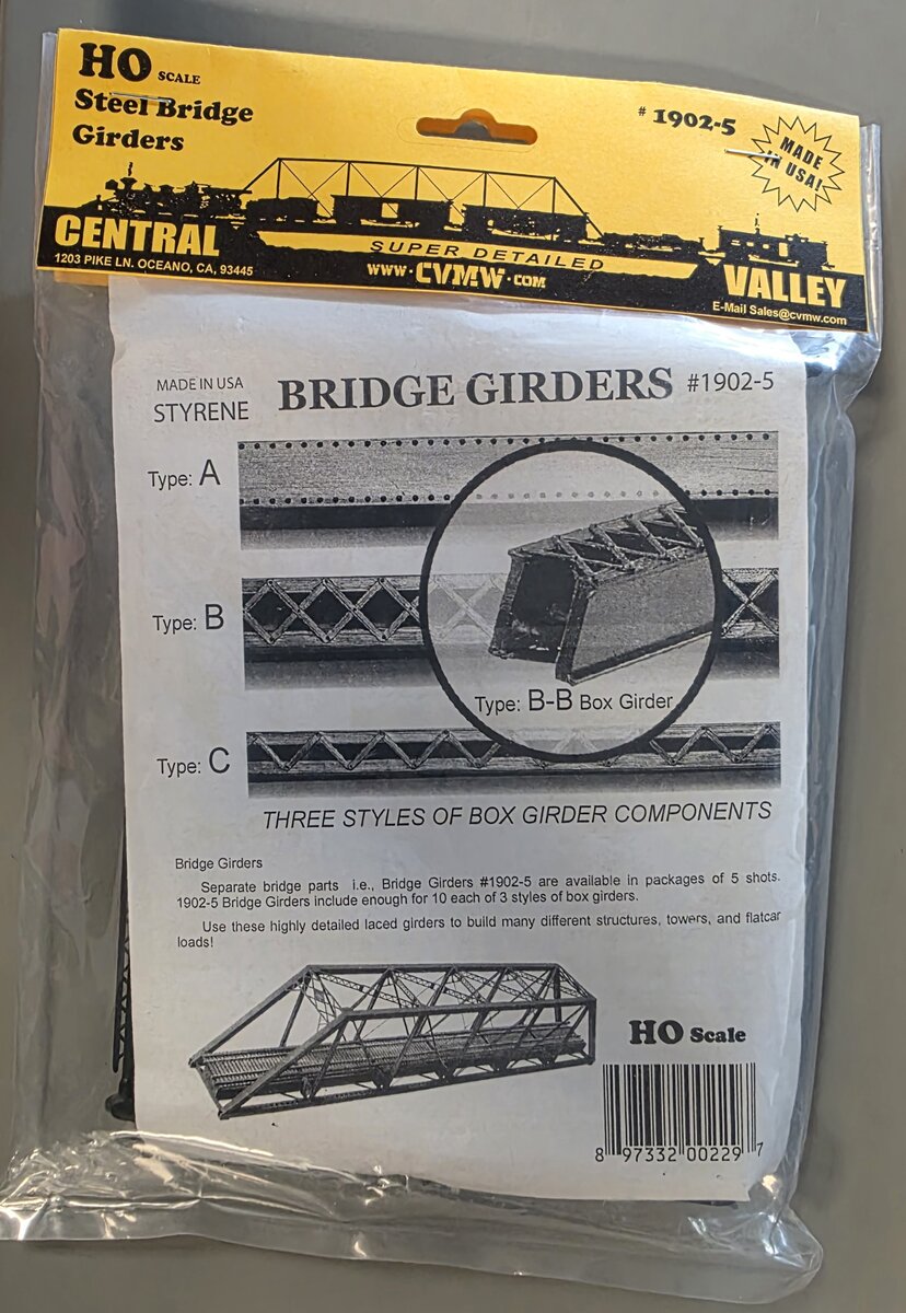 Central Valley Models 1902-5 HO Scale Steel Bridge Girders Sections LN/Box