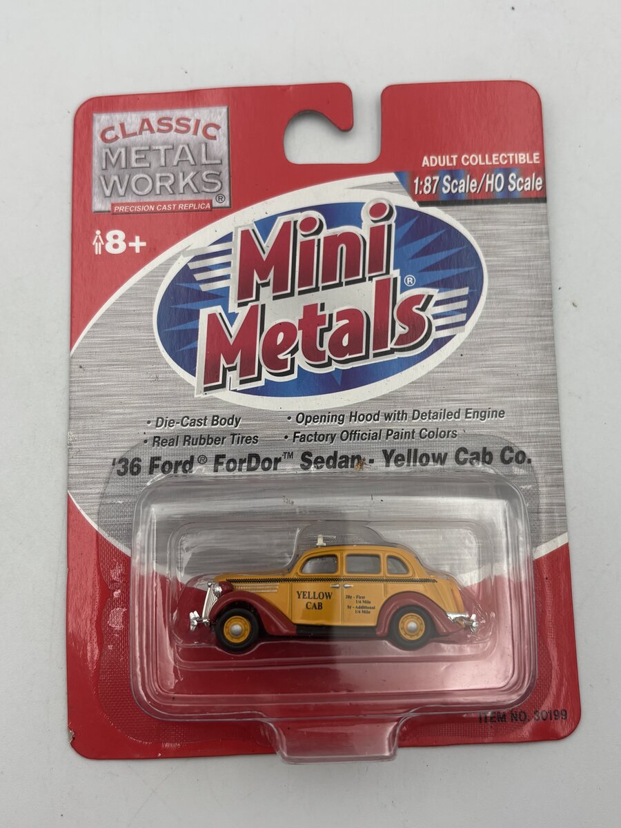Classic Metal Works 30199 HO Mini Metals Yellow Cab Co ''''36 Ford ForDor Sedan