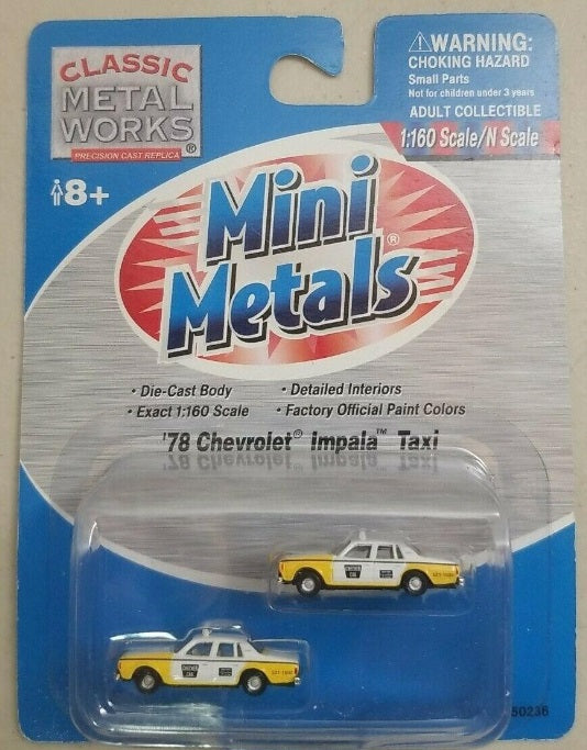Classic Metal Works 50236 N Mini Metals Yellow 1978 Chevy Impala Taxi Cab