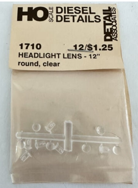 Detail Associates 1710 HO 12" Dia Round Clear Headlight Lens (Pack of 12)
