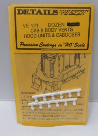 Details West VE-121 HO Round Cab Body Vents for Hood Units & Caboose