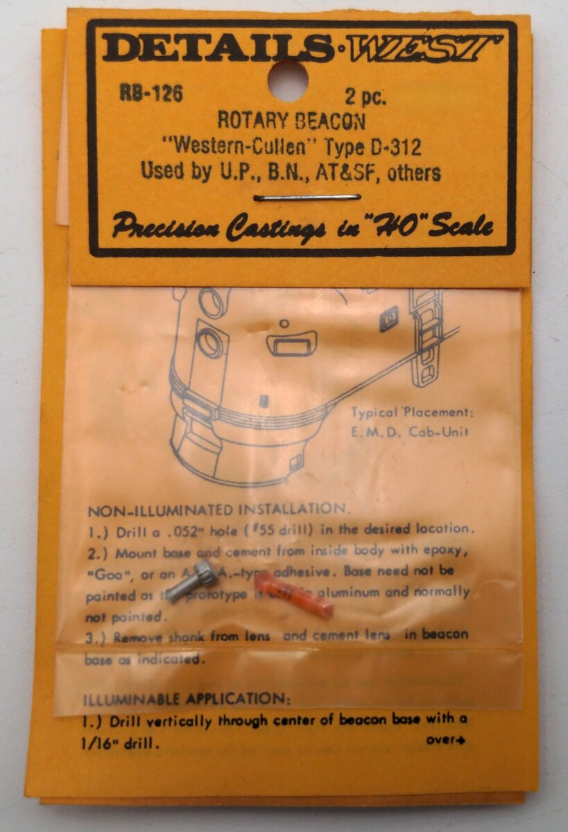 Details West RB-126 HO Western Cullen Rotary Beacon w/ New Cored Lens