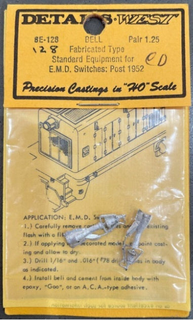 Details West BE-128 HO Bell EMD Switcher Post 1952 Standard Equipment(Pack of 2)
