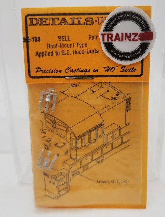 Details West BE-134 HO Scale Roof Mount Type Bell for GE Hood Units (Pack of 2)