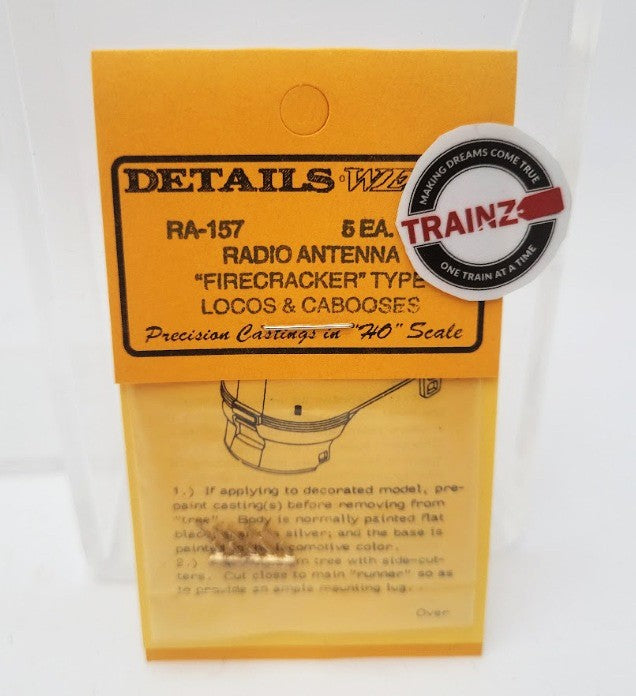 Details West 157 HO Firecracker Radio Antenna for Locos & Cabooses (Pack of 5)