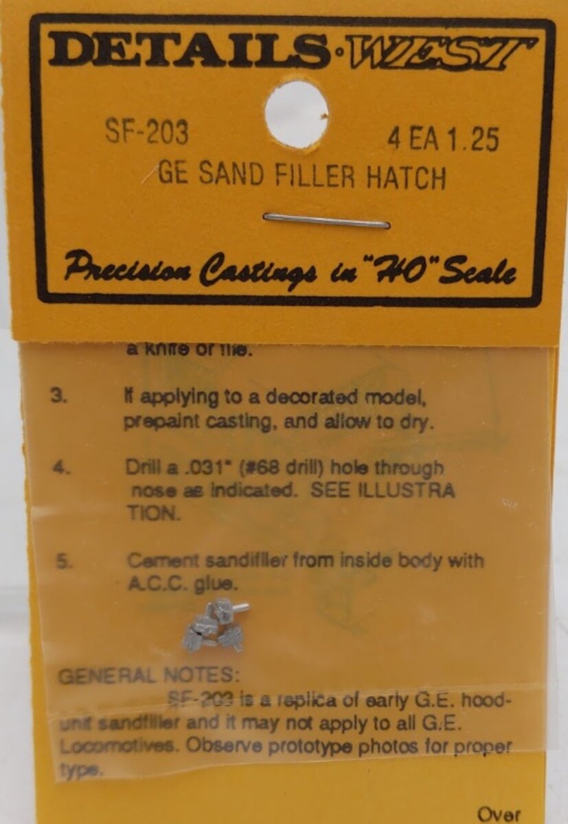 Details West SF-203 HO Scale GE Sand Filler Hatch (Pack of 4)