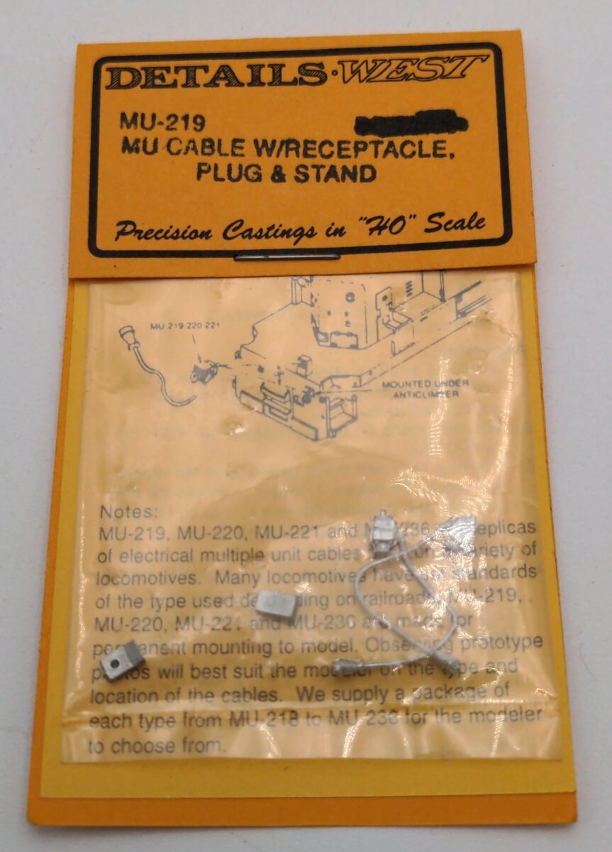 Details West 219 HO Scale MU Cable w/ Receptacle Plug & Stand (Pack of 2)