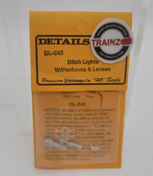 Details West 243 HO Scale Ditch Lights with Platforms & Lenses Set
