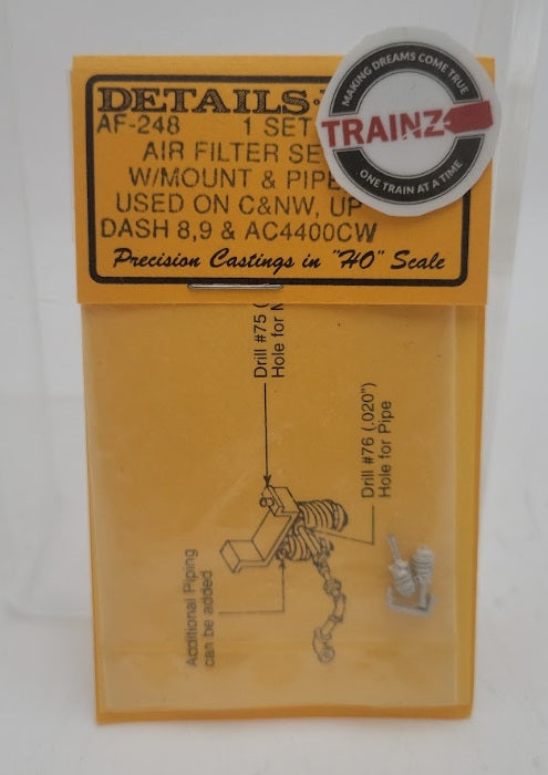 Details West 248 HO Scale Air Filters Set With Mount & Pipe White Metal Parts