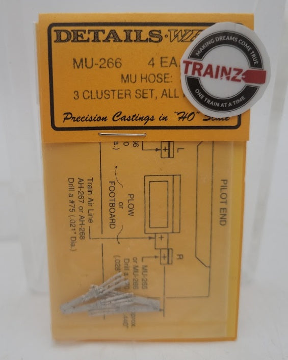 Details West 266 HO Scale MU Hose 3 Cluster Set All Roads (Pack of 4)