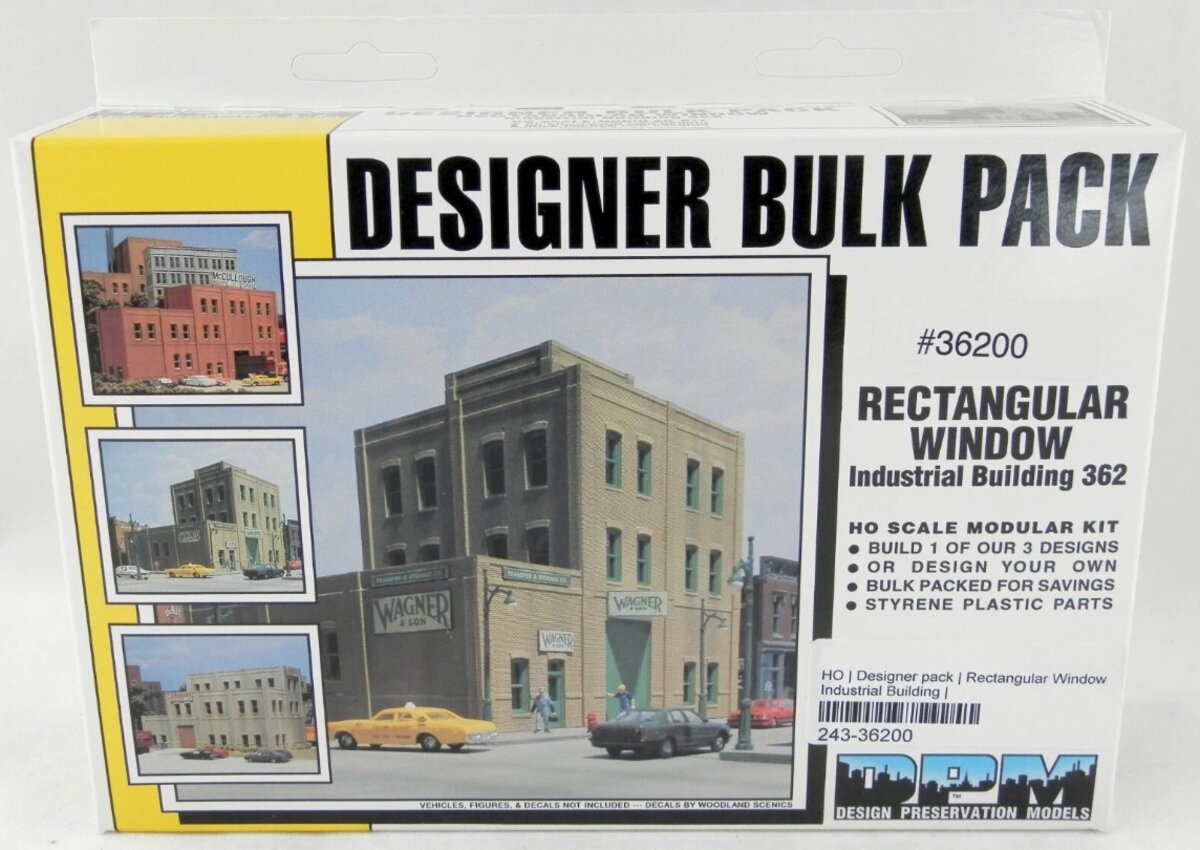 DPM 36200 HO Scale Designer Bulk Pack Rectangular Window Industrial Building Kit