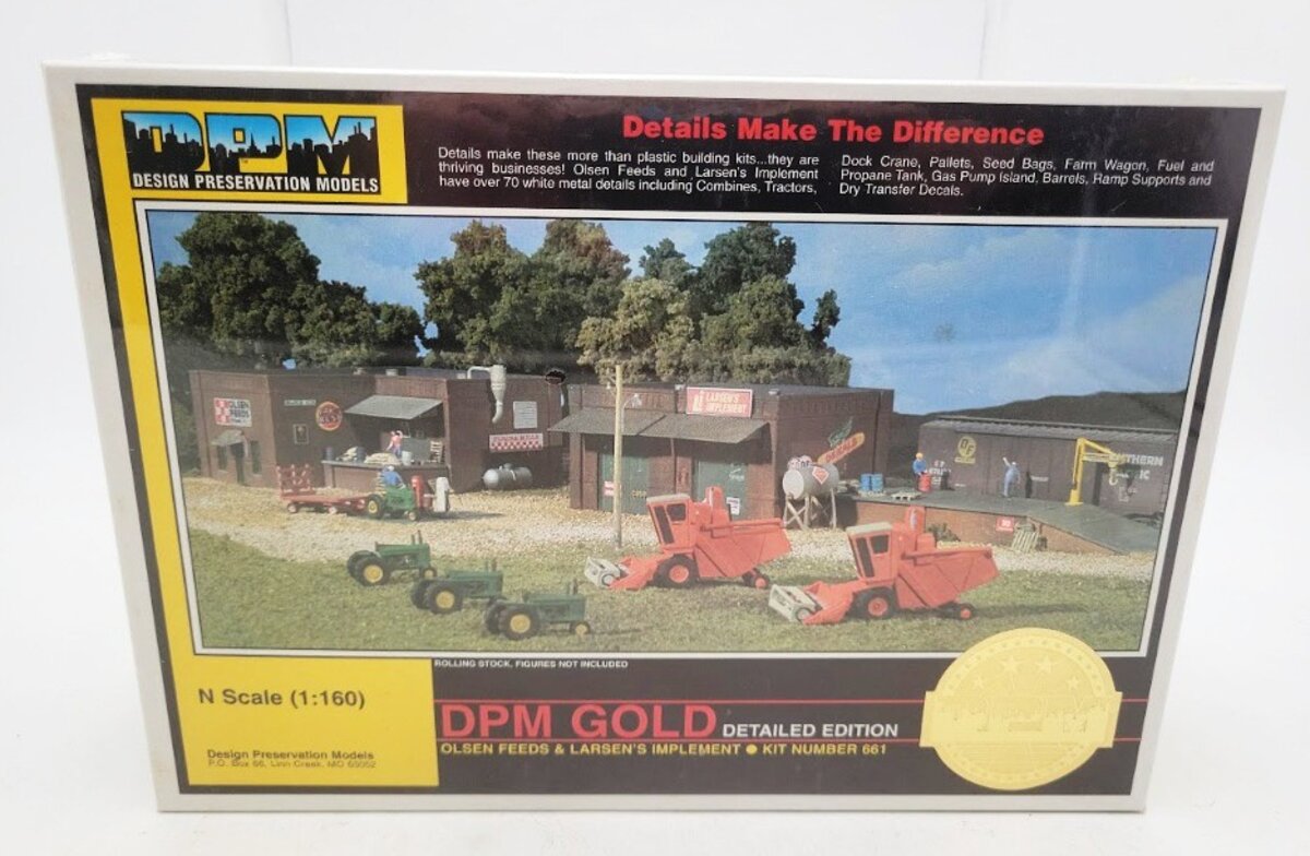 DPM 66100 N Scale Olsen Feeds & Larsen's Implement Detailed Edition Building Kit